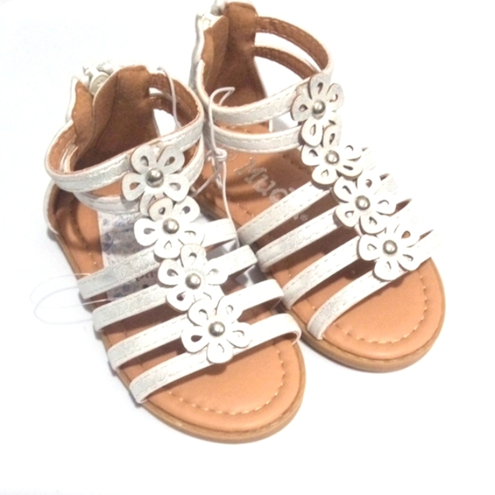 MUDD WHITE IRIDESCENT FLORAL GLADIATOR SANDALS TODDLER SIZE 7 NWT